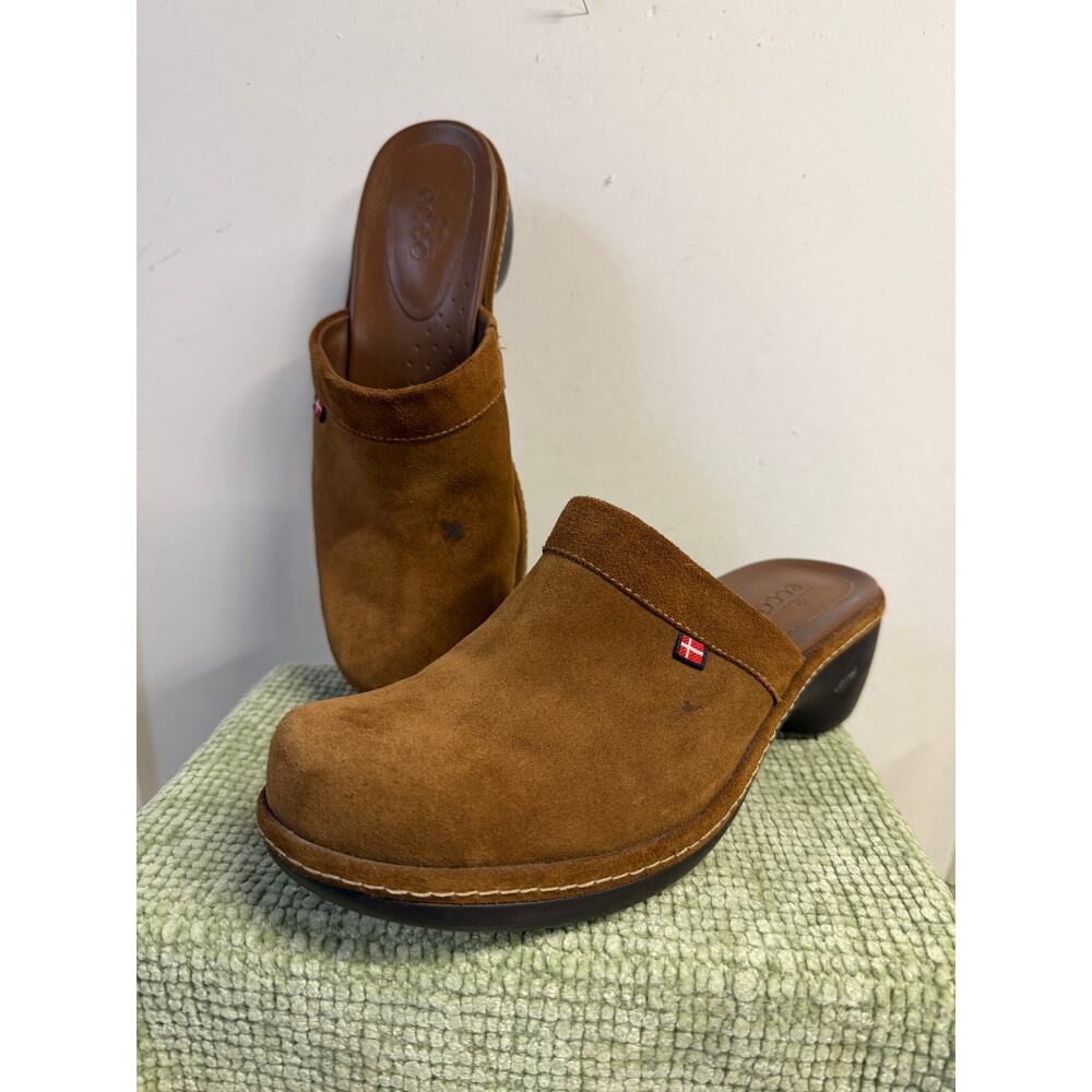 Ecco Brown Suede Clogs Womens 38 Slip On Comfort Mule Shoes